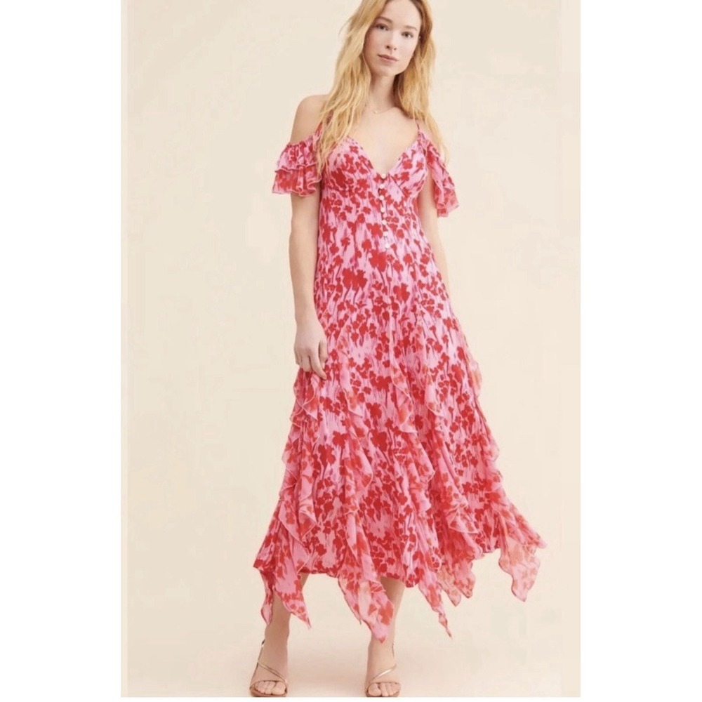 Free People Flowy Bohemian Endless Cascades Maxi Dress Size M Ruffles Summer
